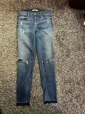GRLFRND Washed Blue Distressed Knee Skinny Jeans